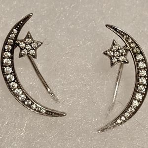Sterling Silver CZ Crescent Moon Ear Climbers